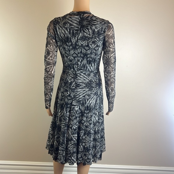 Fuzzi Sheer Mesh Black and White Abstract Print Whimsigoth Y2K Wrap Dress - Picture 9 of 11